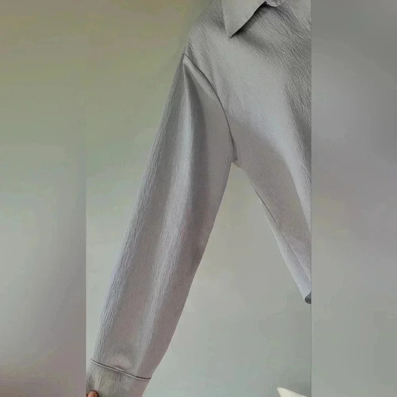 Size LARGE Women's Textured light silvery Gray Button Down Collared Shirt - Picture 9 of 9